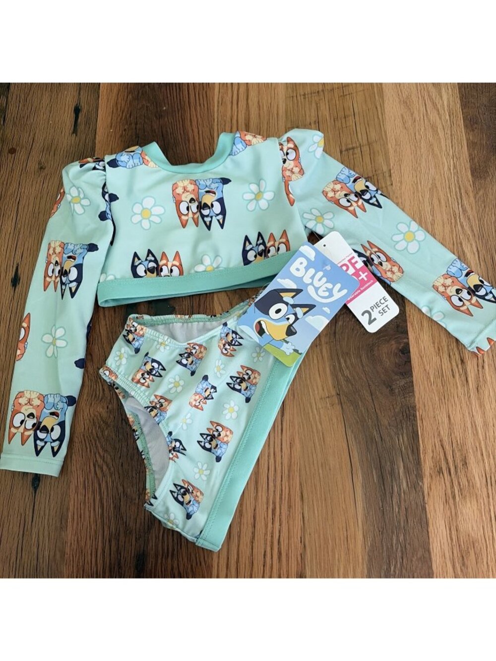 Bluey Girls UPF 50+ Swim Suit Set 18M Green Long Sleeve Wearable Sunblock